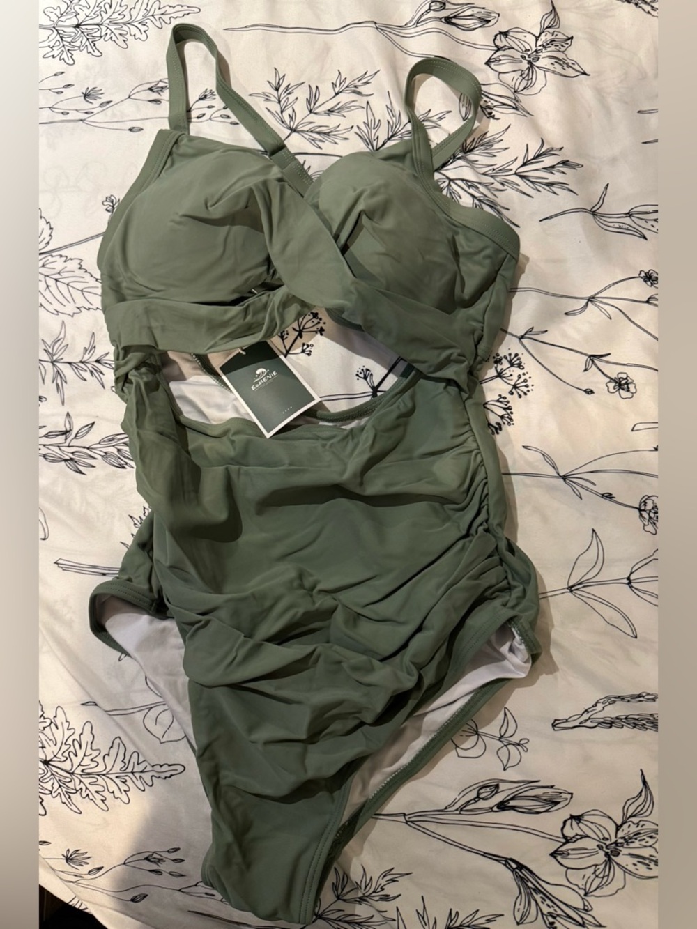Olive Green Ruched One-Piece Swimsuit- Medium
